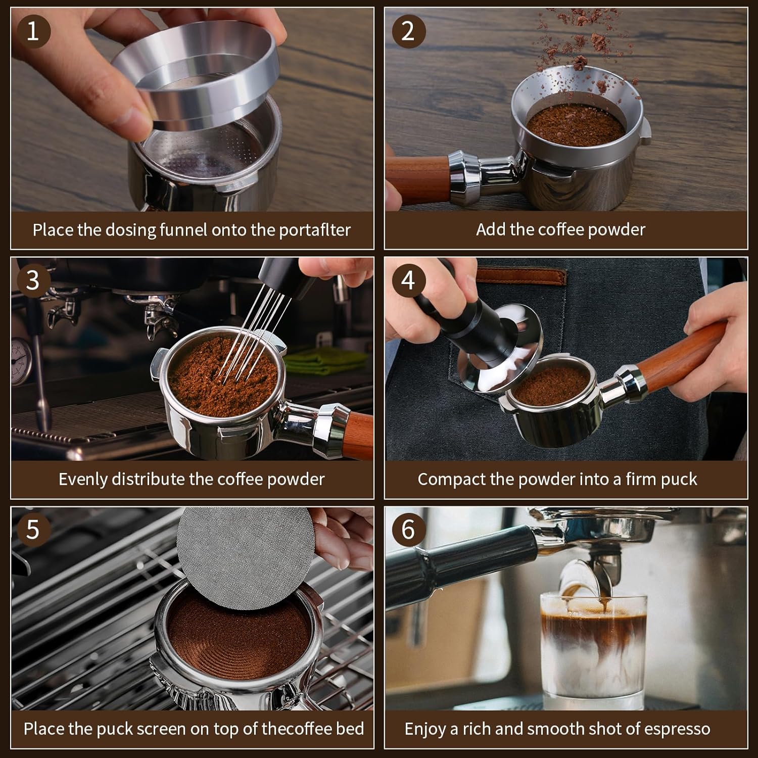 51mm Espresso Tamper Set, 5-IN-1 Espresso Accessories Kit with Coffee Tamper, WDT Tool, Dosing Funnel, Non-slip Mat and Cleaning Brush