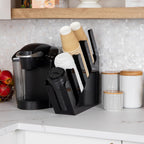 Mind Reader Cup and Lid Dispenser, Countertop Org, Coffee Bar, Beverage Cup, Kitchen, Breakroom, 4"L x 18"W x 16"H, Black