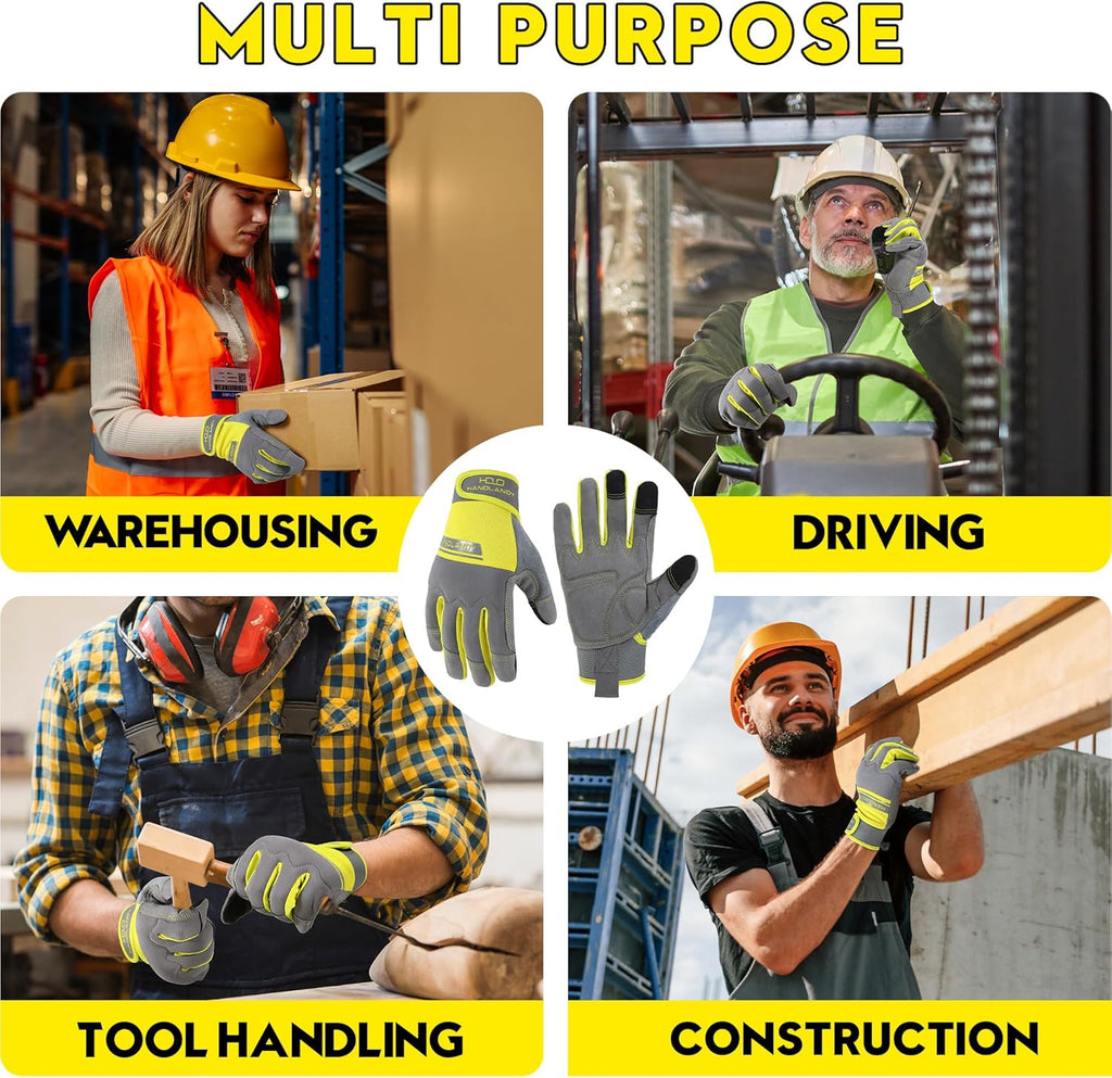 HANDLANDY Work Gloves for Men & Women, Utility Mechanic Working Gloves Touch Screen, Flexible Yard Work Gloves