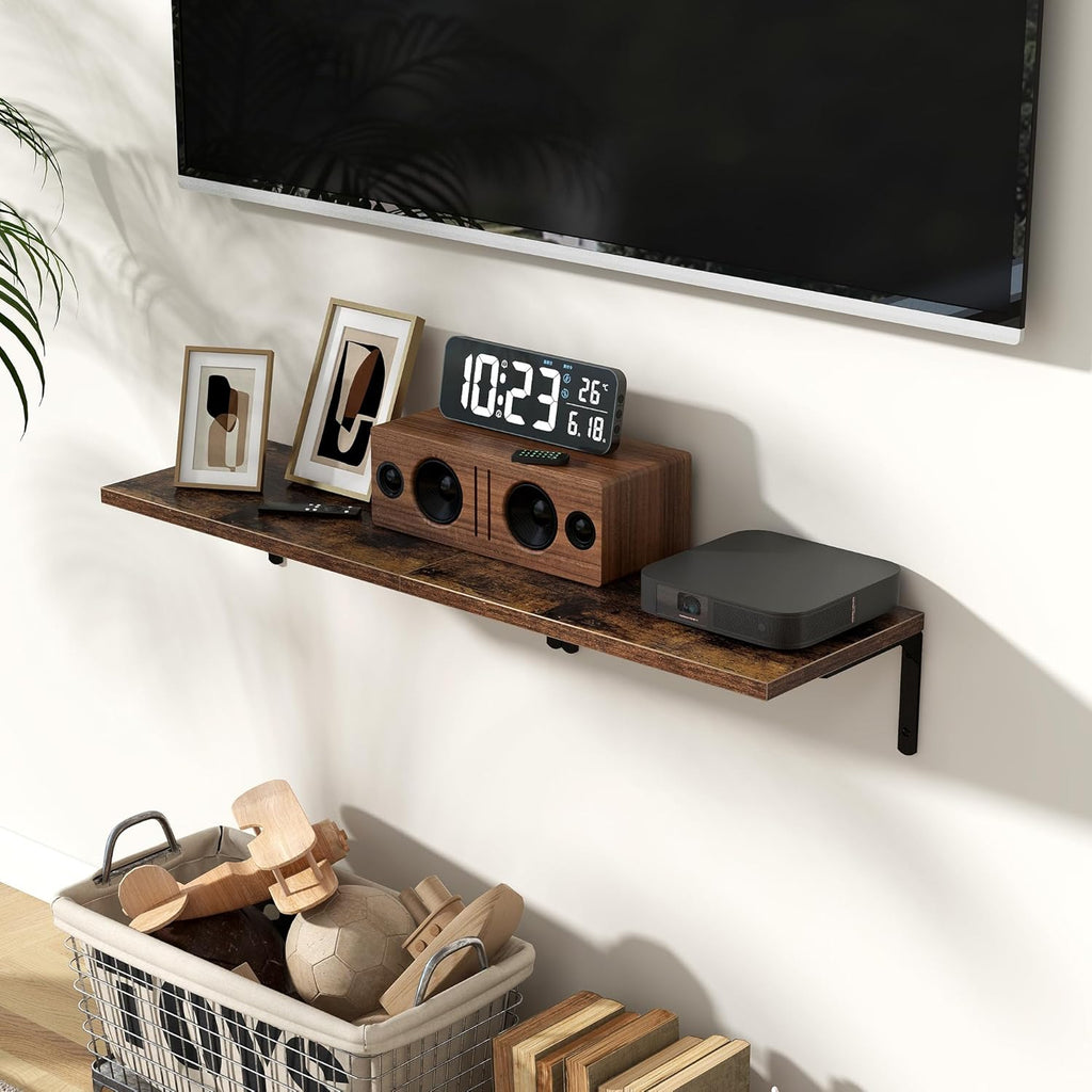 Fun Memories Deep Floating Shelves, 16W x 8D Floating Shelves Set of 2, Wall Mounted Shelf with Metal Brackets, Rustic Wood Wall Shelf for Bathroom, Kitchen and Living Room, Rustic Brown