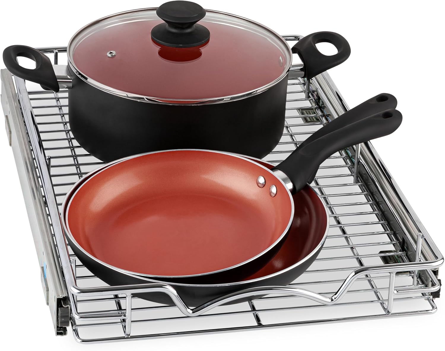 HOLD N' STORAGE Pull Out Cabinet Organizer, Heavy Duty-w/Lifetime Limited Warranty -11”W x 17”D-Requires At Least 12-1/4” Cabinet Opening, Steel Metal Cabinet Drawers Slide Out, Chrome Finish