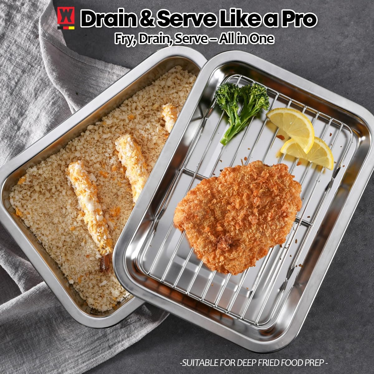 Stainless Steel Food Prep Container with Rack & Lid (Tray), 4.54Quarts, Catering Pans, Restaurant Pans, Buffet Party pan, Roasting Pan with Rack, Bakeware Roaster, Casserole (1307 / No7)