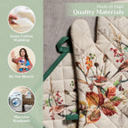 Maison d' Hermine 100% Cotton Oven Mitt & Pot Holder Set (7.5"x13" & 8"x8") Heat Resistant BBQ Cooking Gloves with Loop, Baking, Grilling, Kitchen, Handling Hot Pans (Recolte)