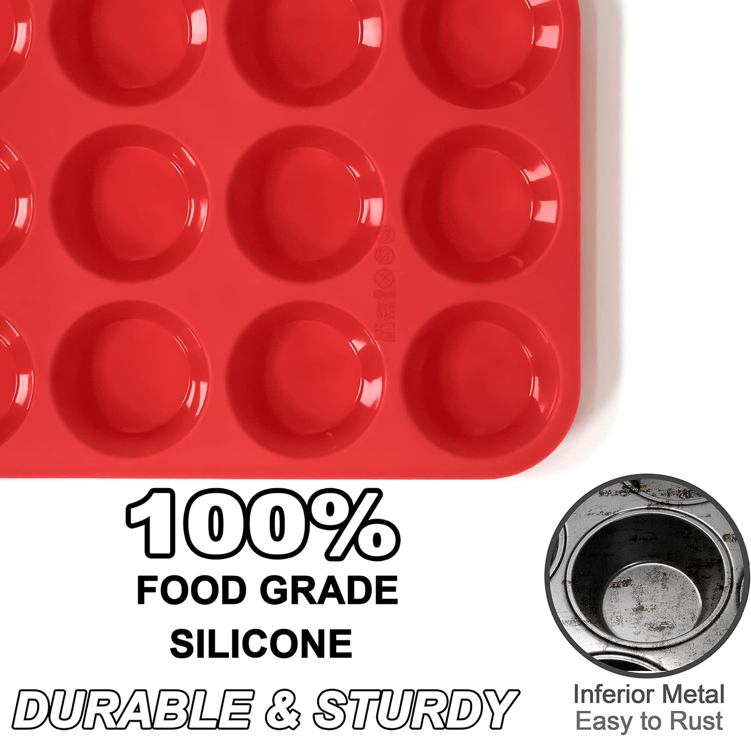 Anaeat Silicone Muffin Pan - Mini 24 Cups Cupcake Tray, Non-Stick Silicone Baking Molds for Making Muffin Cakes, Cupcake, Chocolate, Bread,Tart and Desserts, Just Pop Out