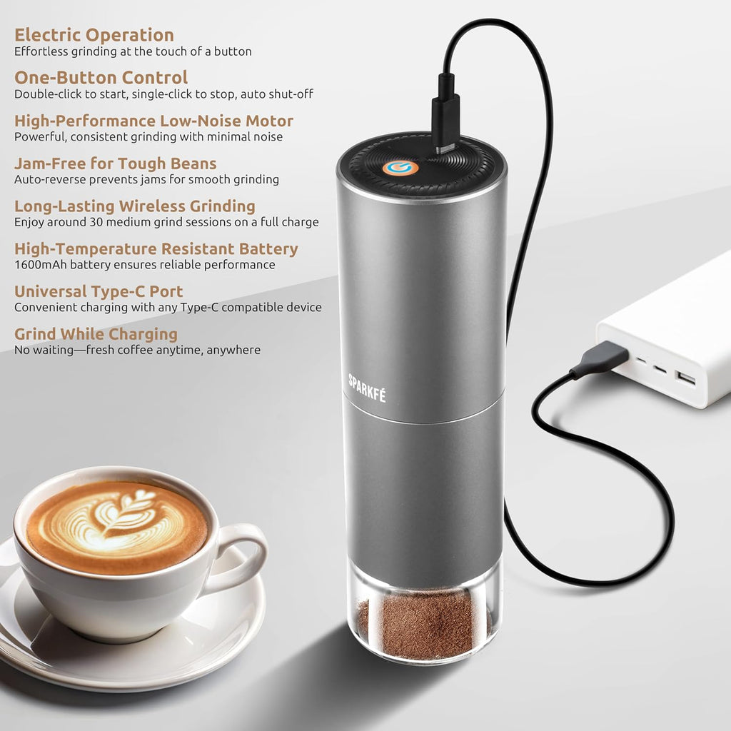 Portable Electric Coffee Grinder, Rechargeable Handheld Grinder with Stainless Steel Conical Burr, Adjustable Grind Settings, for Espresso, Moka, Pour Over, French Press, Cold Brew, Obsidian