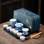 ICHAG Chinese Tea Set, Gongfu Tea Sets for Adults, Asian Gaiwan Teaset, 14-Piece Yangzhi Jade (羊脂玉茶具) with Suspended Gaiwan & Tea Pet, Portable Travel Teaset for Home, Outdoor, Office Gifts