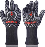 WEEDABEST Hot BBQ Gloves Heat Resistant Kitchen Oven Mitts Professional Long Heat Resistant Cooking Gloves for Grill,Grilling,Smoker,Barbeque,13.5 inch-Gray