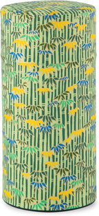 NOREN Japanese Tea Canister Tin (Yuzen Washi Paper - Bamboo/Green), 7.06oz Size/Made in JAPAN with Includes Inner Lid of Airtight Damp-Proof/Kitchen Jar for Loose Leaf Coffee Tea Spice and More