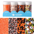 Sweets Indeed Halloween Sprinkles 4-Pack – 10.90 oz Jar Set | Candy Eyeball Mix, Bat & Pumpkin Quin Mix, Orange Sanding Sugar & Black/White/Orange Nonpareils | Cupcake & Cookie Decorations