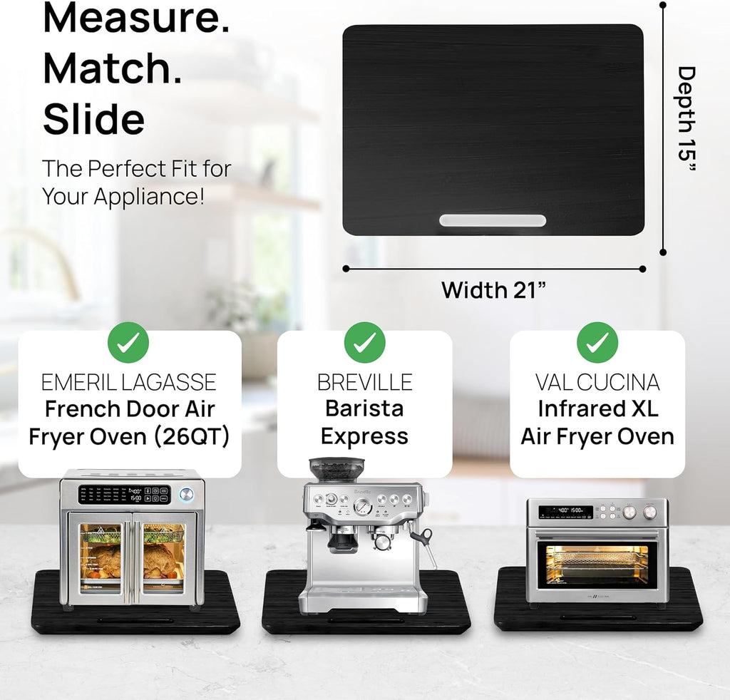 Ibyx Elegant Sliding Tray for Your Coffee Maker & Heavy Kitchen Appliances - Sturdy, Slides Easily from Under The Cabinet (Black, 21" W x 15" D)