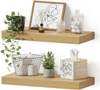 Vivelove Floating Shelves for Wall Mounted, 16 inchs Shelf for Small Bathroom, Bedroom, Living Room, Kitchen, Modern Home Decor, Rustic Farmhouse Wall Shelves with Invisible Brackets - Set of 2, Oak
