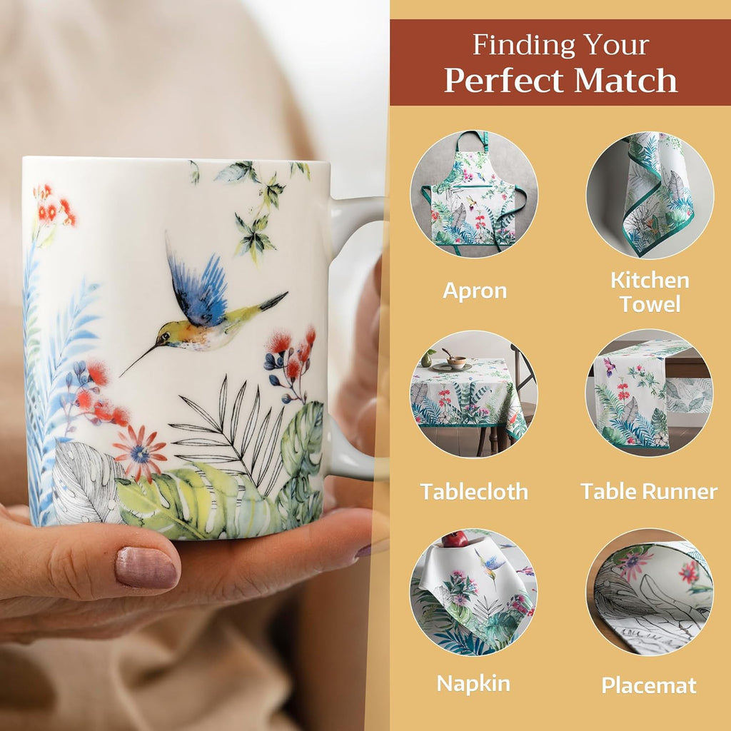 Maison d' Hermine Coffee Mug with Handles Fine Bone China Mugs Pack of One Tea Cups for Hot Beverages Cappuccino Latte Home Restaurant Office Perfect for Gift (Tropiques - Colibris, 12 Ounce)