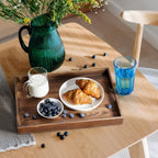 17 Inch Burnt Wood Serving Tray with Handles, Large Wooden Tray for Ottoman, Breakfast in Bed, Coffee Table, Dinner, Rectangular Tray for Living Room Bedroom Entryway and Kitchen
