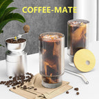 Glass Cups, 16OZ Vintage Glass Coffee Cups with Lids and Straws 8 Set, Vintage Glassware for Whiskey Cocktail Beer, Iced Coffee Cups with Lid, Glass Tumbler with Straw and Lid