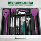 Utoplike Bamboo Silverware Drawer Organizer, Expandable Kitchen Utensils Drawer Organiser, Cutlery Tray Dividers, Flatware Caddy Drawer Insert, Office Supplies, Black 5-7 Slot