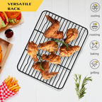 Small Baking Wire Rack Set of 2, E-far Non-stick Rack for Toaster Oven Cooking Roasting Broiling Grilling Meat Bacon, 8.7” x 6.2” Metal Bakeable Cooling Racks for Cookie Cake - Easy to Clean