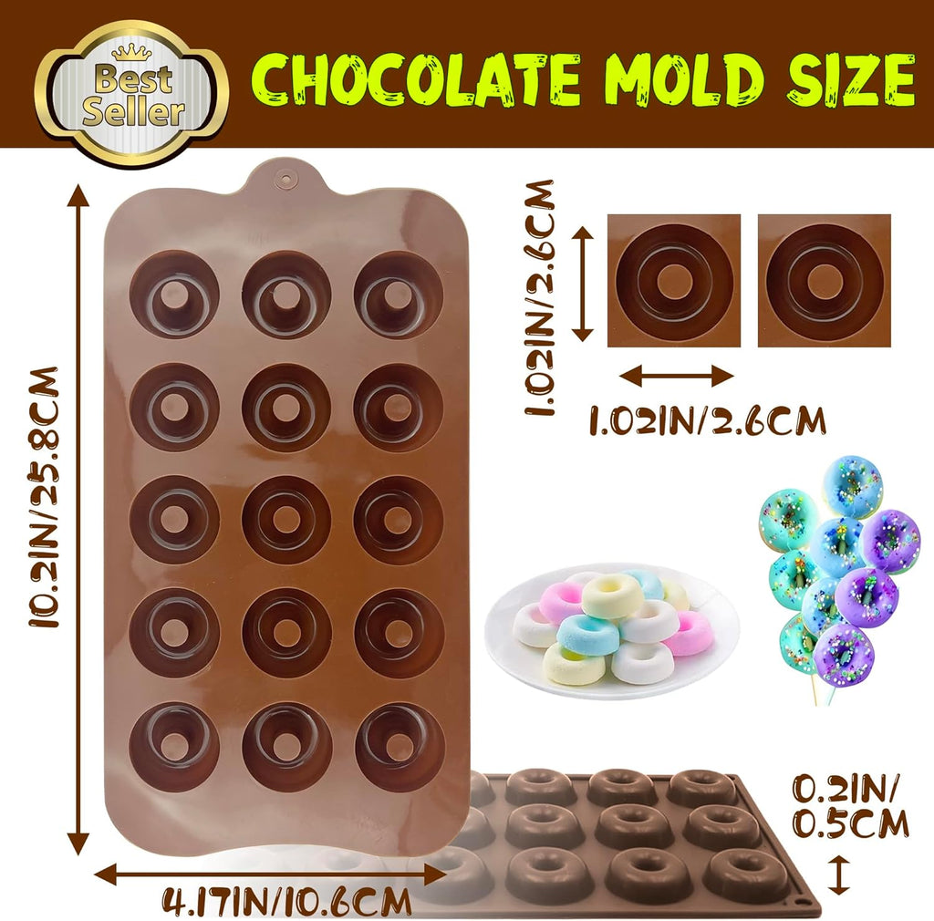 Donut Silicone Chocolate Molds, Mini Donut Pan Mold Gummy Candy Mold for Caramels Chocolate Ice Cube Jelly Truffles Pralines Ganache - 4 Pack