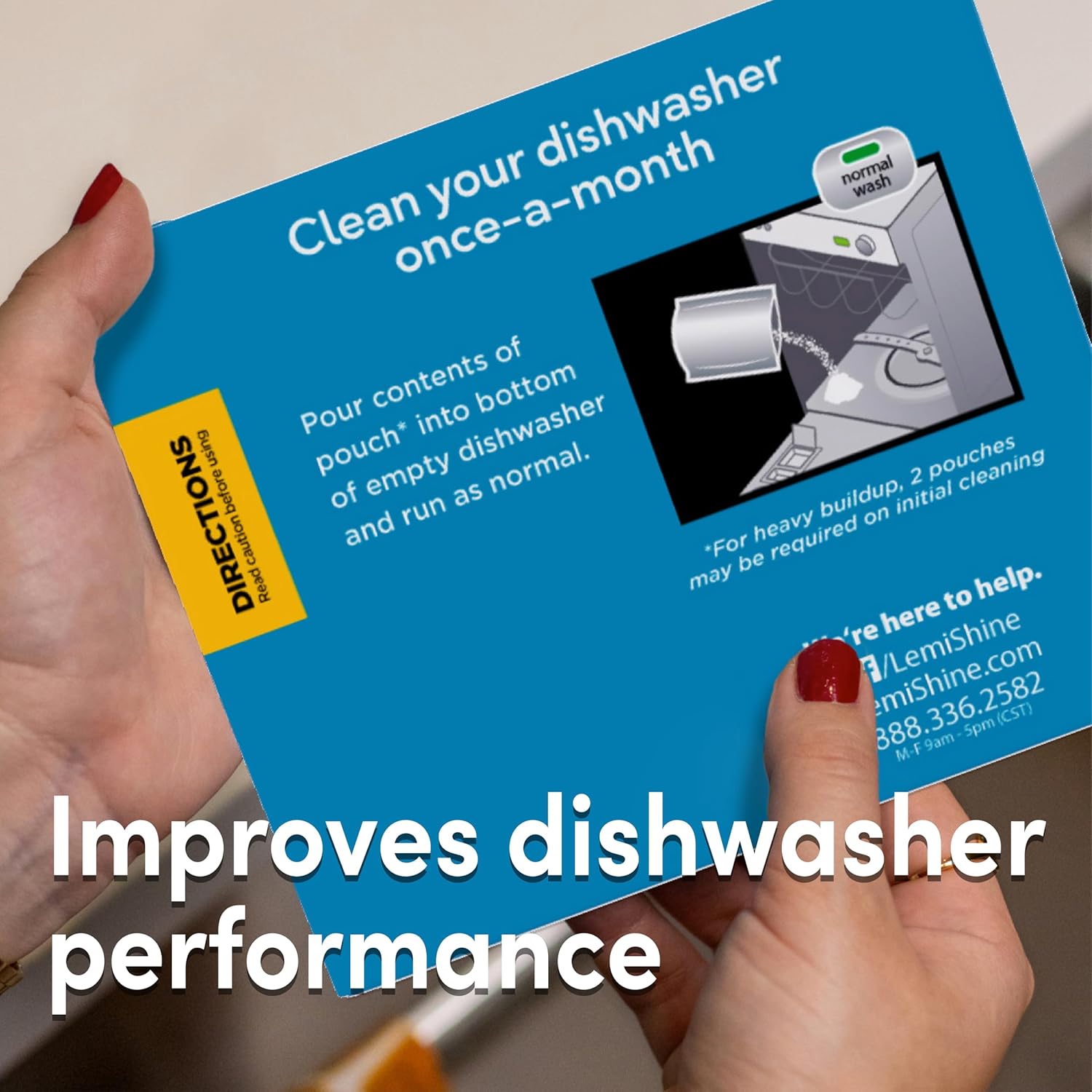 Lemi Shine Natural Dishwasher Cleaner Powered By Citric Acid | 100% Guaranteed Hard Water Cleaning Powder | Eco-Friendly Dishwasher Cleaner and Deodorizer With Fresh Lemon Scent (8 Count)