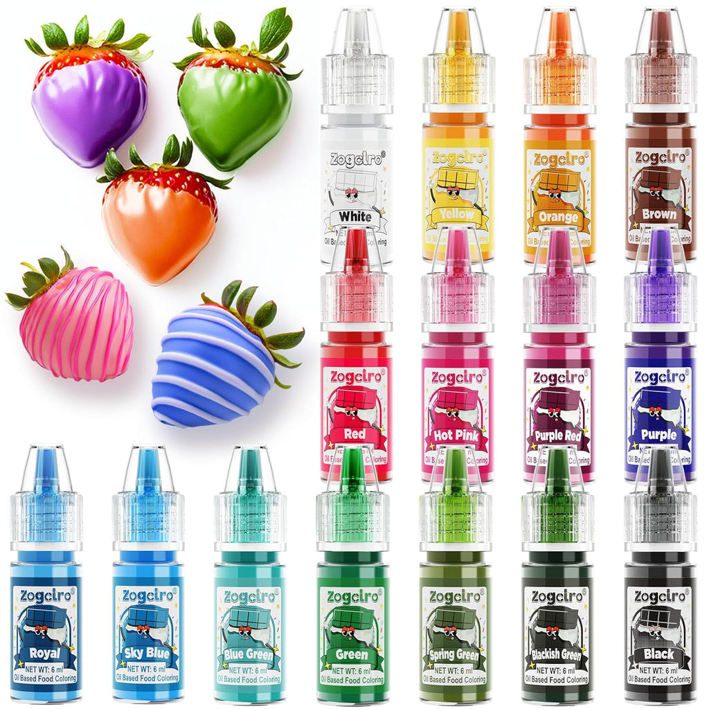 Oil Based Food Coloring - 15 Vibrant Rainbow Colors Edible Oil Food Dye Set, Flavorless Concentrated Oil Based Food Coloring for Chocolate, Baking, Cake Decorating, Candy Melts, Cookies, Frosting - 0.25 Fl. Oz