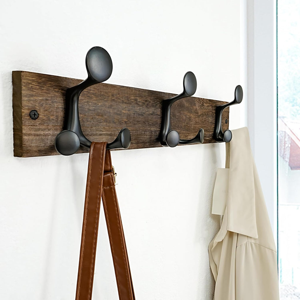 SKOLOO 17-Inch Wood Burnt Coat Rack Wall Mount with 3 Triple Hooks - Ideal for Family Entrances, Classrooms, and Pet Supplies Storage - Perfect Coat Hooks for Wall