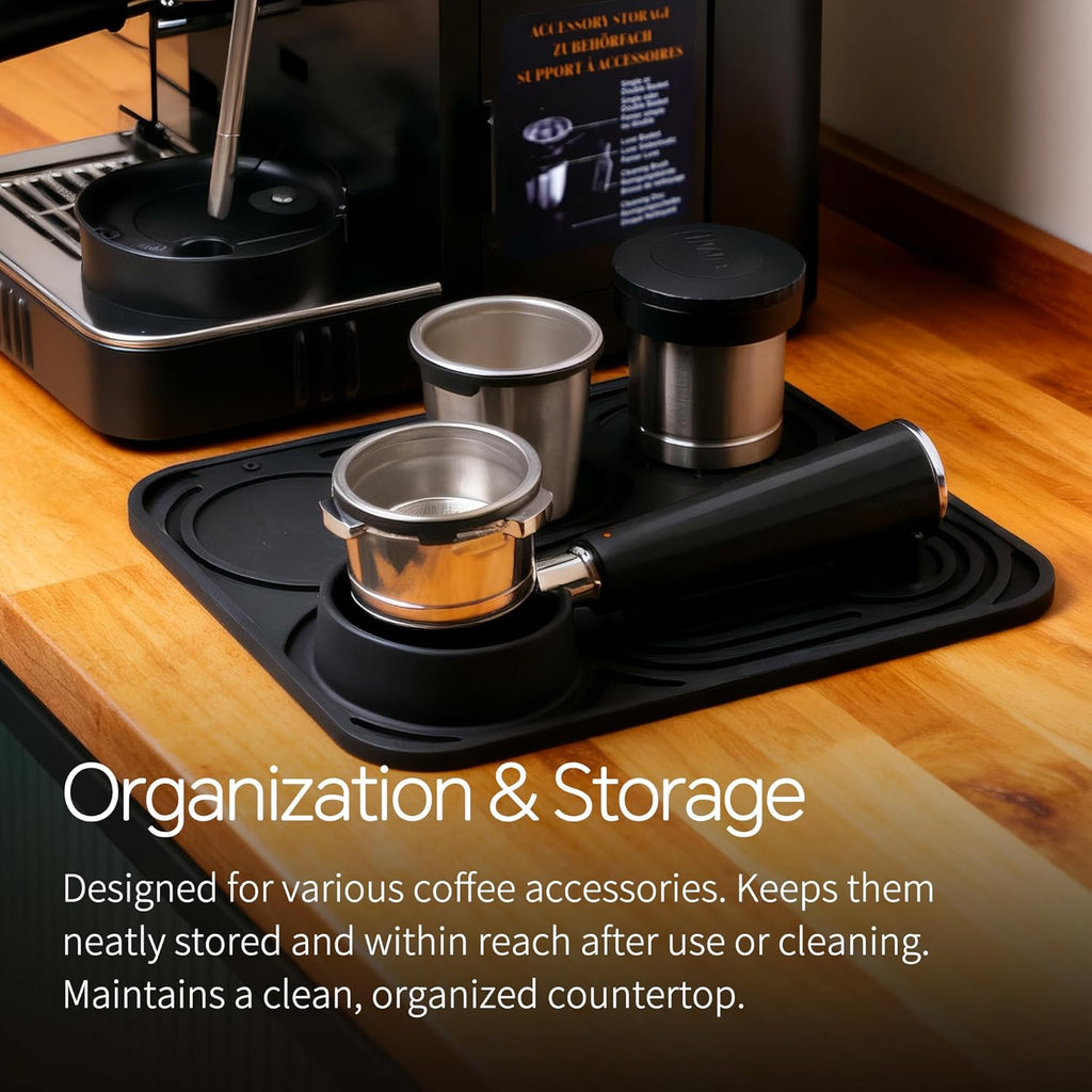 Silicone Coffee Mat- Compatible with Ninja Espresso - Easy to Clean, Suitable for Ninja Luxe Espresso Coffee Machine ES601 & ES701 and Other Coffee Machines of Various Sizes (Black)