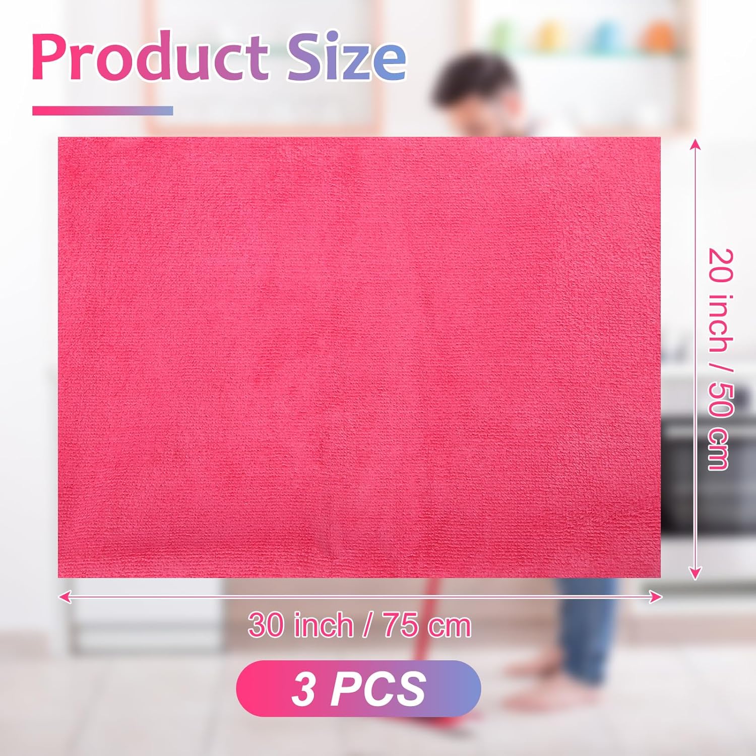 Newwiee 3 Pcs Extra Large Microfiber Cleaning Cloth 30" x 20" Washable Reusable Microfiber Towel Streak Free Lint Free Cloth for Cleaning Home Glass Office Window Bathrooms (Pink,Yellow,Light Blue)