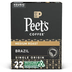 Peet's Coffee Single Origin Brazil, Medium Roast, 22 Count Single Serve K-Cup Coffee Pods for Keurig Coffee Maker
