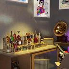 3-Tier Liquor Bottle Display Shelf, Bar Stand for Whiskey, Spirits, Coffee Syrup Rack Organizer, Countertop Wine Rack for Home, Mini Coffee Bar, Small Liquor Cabinet and Kitchen Light Brown