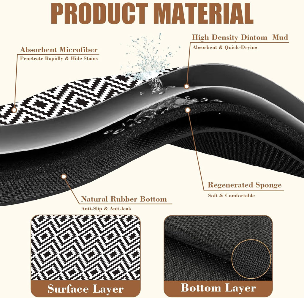 Dish Drying Mat Black and White Geometric Coffee Bar Mat for Countertop Absorbent Rubber Backed Hide Stain Dish Drainer Rack Pad Coffee Maker Espresso Machine Table Accessories 11.8 x 19.7 Inch