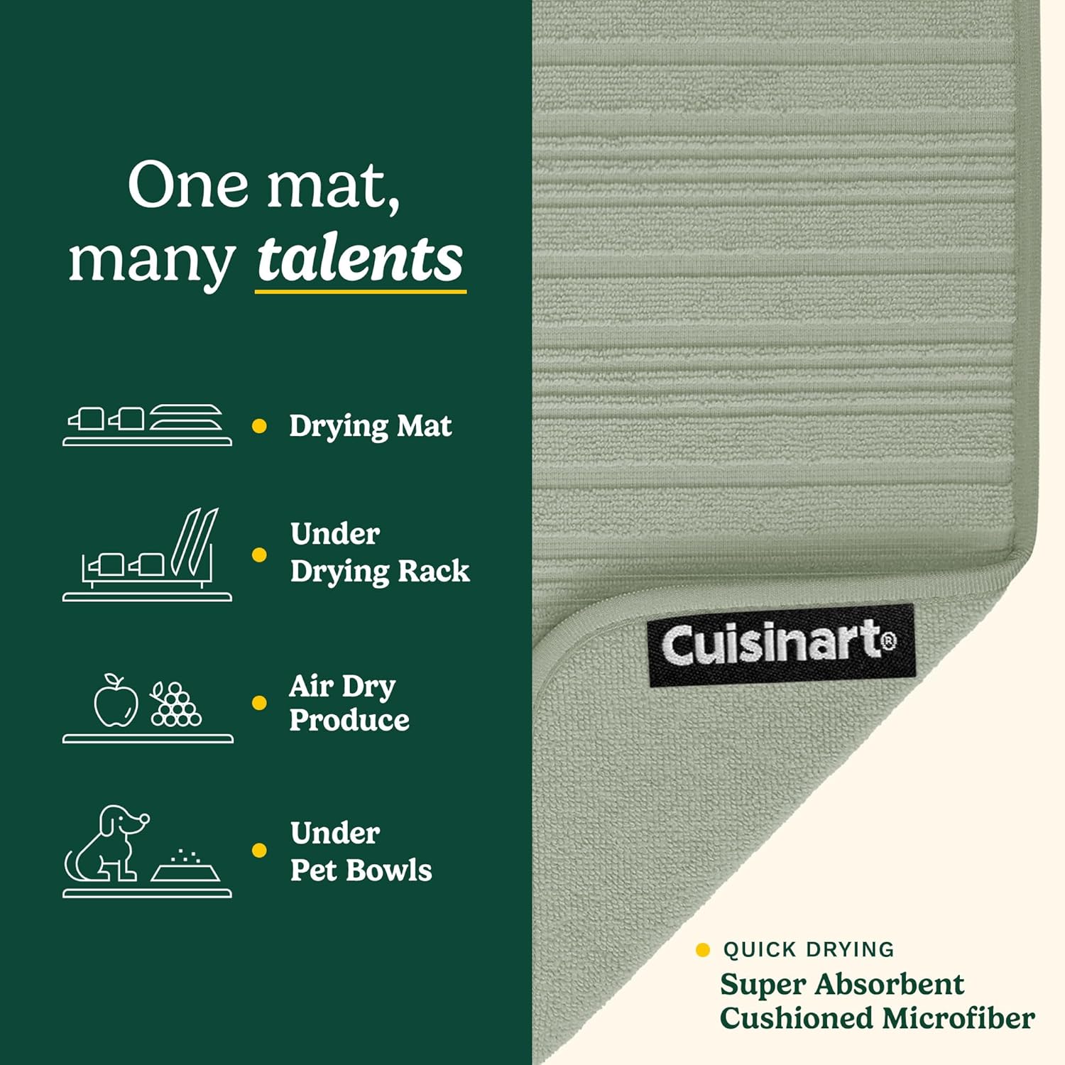 Cuisinart Dish Drying Mats for Kitchen Counter - (2) 18" x 24" Ultra Absorbent Dish Drying Mat XL - Foldable, Machine Washable, Fast Drying Dish Mat (Horizontal Stripes)