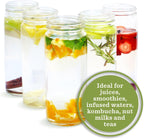 All About Juicing Clear Glass Water Bottles Set - 6 Pack Wide Mouth with Lids for Juice, Smoothies, Beverage Storage - 16 oz, Durable, Reusable, Dishwasher Safe, Leak Proof (Black Caps)