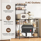 Huuger 31.5 Inch Bakers Rack with Power Outlets, Kitchen Microwave Stand with Storage, Coffee Bar with 4 Hooks, 3-Level Height Open Shelves, Black