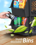 TidyFriend Stackable Storage Bins for Pantry Organizers and Storage 4 Pack, Pantry Storage for Food, Kitchen and Home Organization (Black)