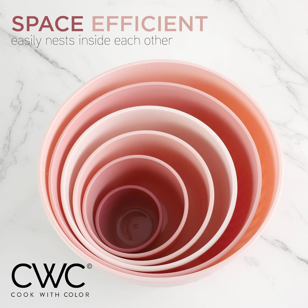 COOK WITH COLOR Prep Bowls with Lids- Wide and Deep Nesting Plastic Small Mixing Bowl Set with Lids, 12 Piece Set - Deep Bowls, Pink