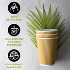 NYHI 100 8 oz Ripple Kraft Paper Cups Brown Hot Cold with Lids 3 Layer Rippled Small Insulated Disposable Coffee Cups for Cappuccino Hot Cocoa or Iced Drinks