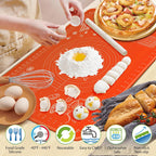 Silicone Baking Mat 32" x 24" Extra Thickness Dough Rolling Mat with Measurements and Edge Heightening, Non-stick Food Grade Silicone Pastry Mat for Pastry, Bread, Cookies, Pizza, Fondant, Pasta-Red