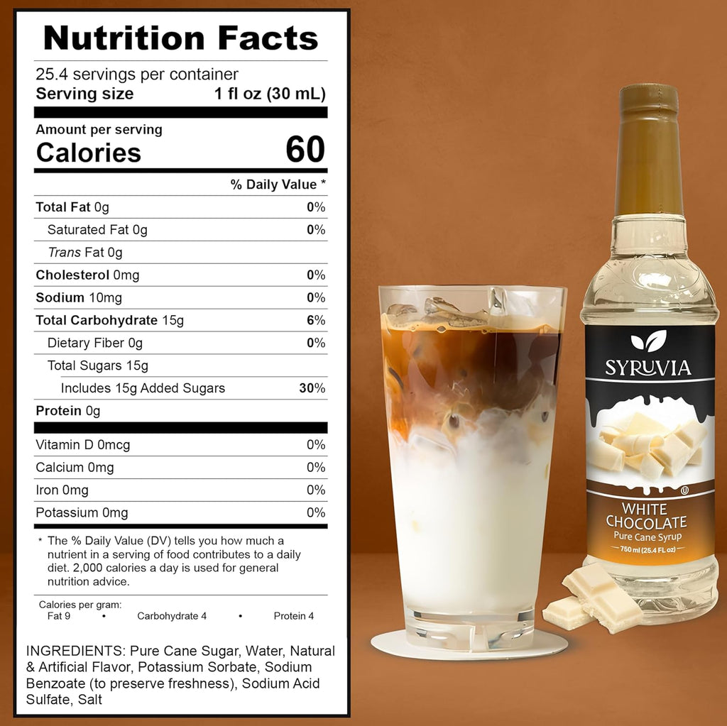 Syruvia White Chocolate Syrup for Coffee 25.4 Ounces White Chocolate Coffee Syrup