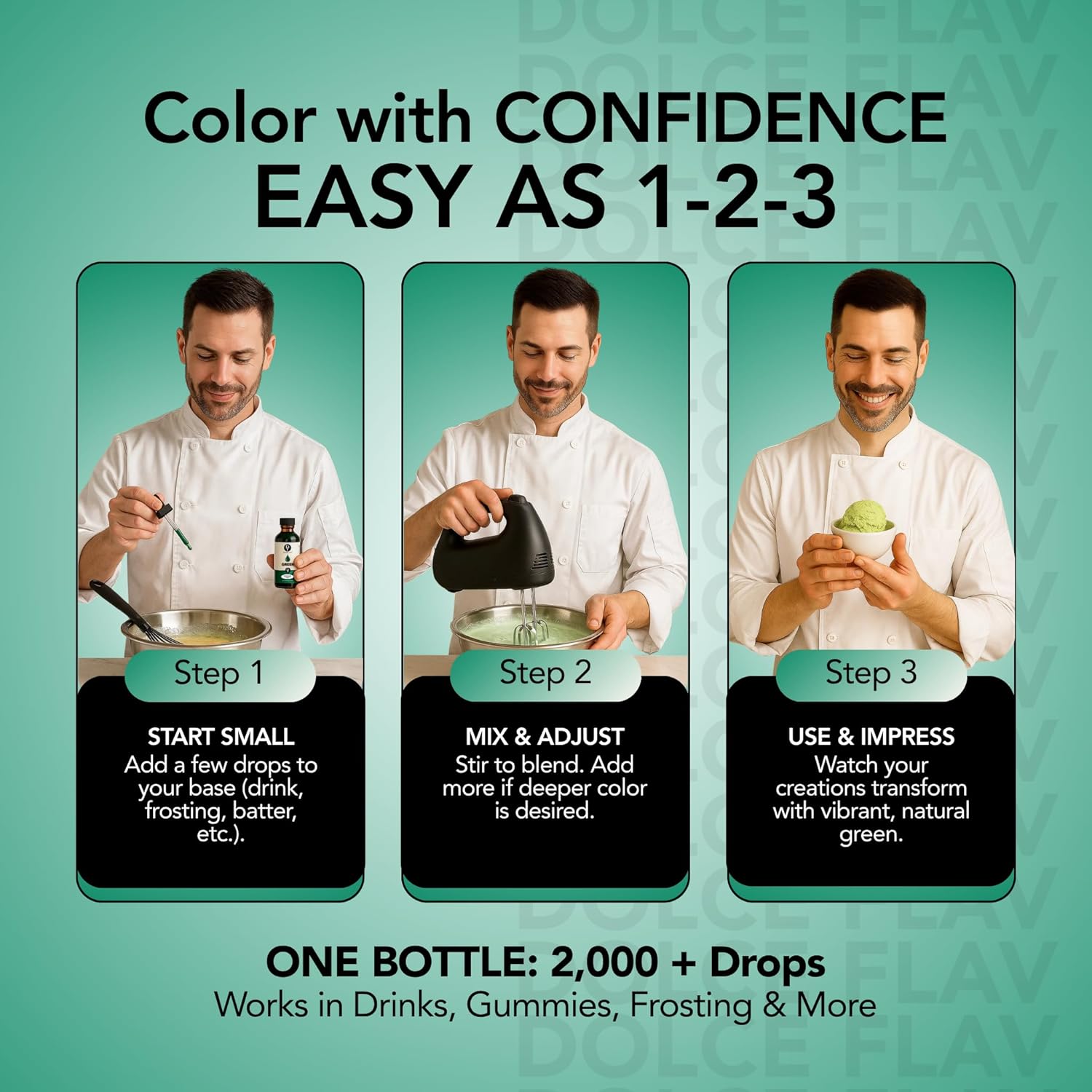 Dolce Flav Natural Green Food Coloring – 2 oz Vibrant Plant-Based Color from Green Apple | Water-Soluble Liquid Dye for Baking, Drinks & Frostings | Graduated Dropper Included | No Artificial Dyes | Kosher | Made in USA