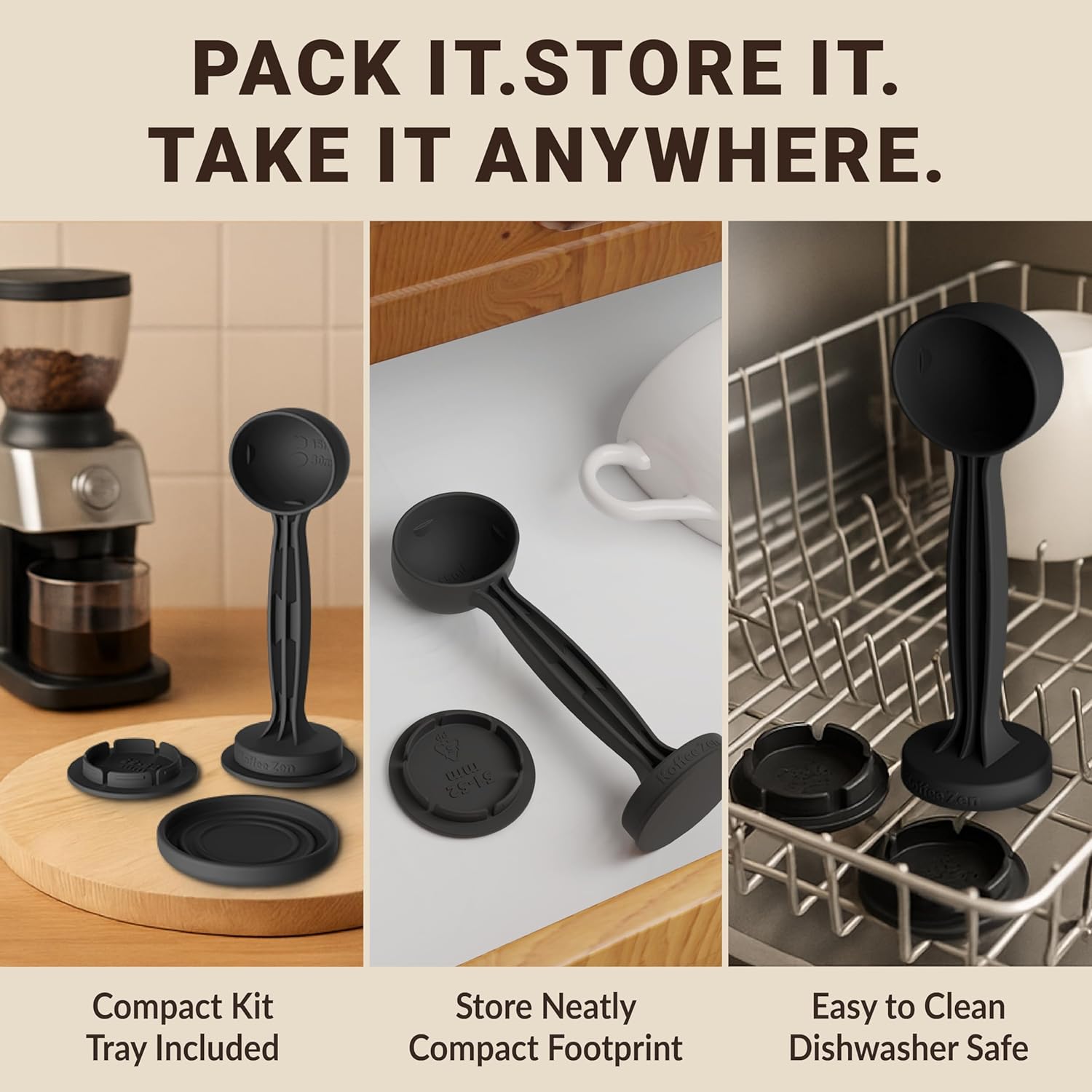 Koffee Zen Espresso Tamper Set, 5 Interchangeable Sizes (49–58mm), Dual Coffee Scoop (1 & 2 TBSP), Fits Breville, Delonghi & More