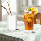 Ceramic Spoon Holder for Coffee Bar, Upright Tea Spoon Holder Cup, Coffee Stirrers Straws Stir Stick Holder, Brown Fluted Surface