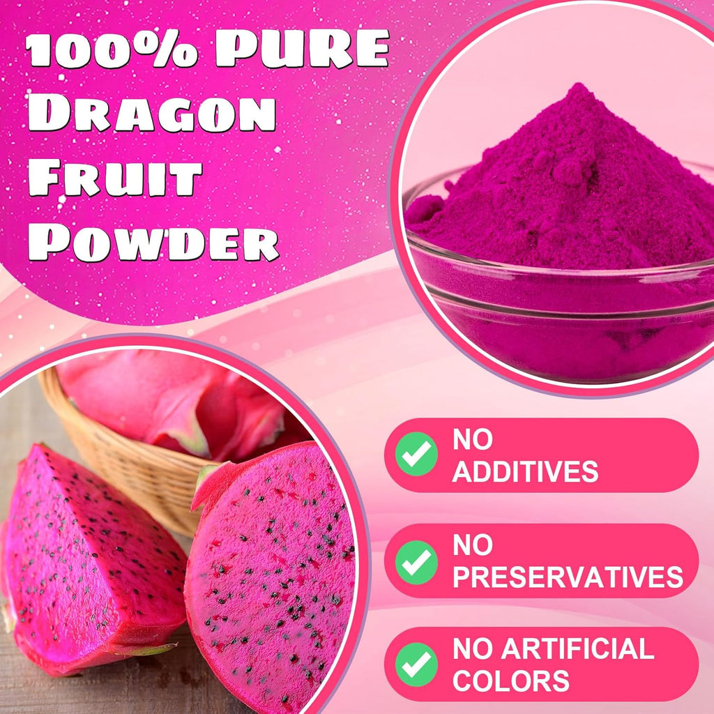 Dragon Fruit Powder - Kiigfood 5.3 oz/150g Natural Fruit Powder, Freeze-Dried Pink Pitaya Powder for Dragon Fruit Syrup, Drink, Baking, Smoothies, Cocktail, Food Coloring - Vegan, Non-GMO, Gluten-Free