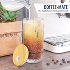 16 Oz Glass Cups Set of 4, Vintage Embossed Floral Glass Tumbler, Iced Coffee Cups with Lid, for Whiskey Cocktail Beer (4 PACK)