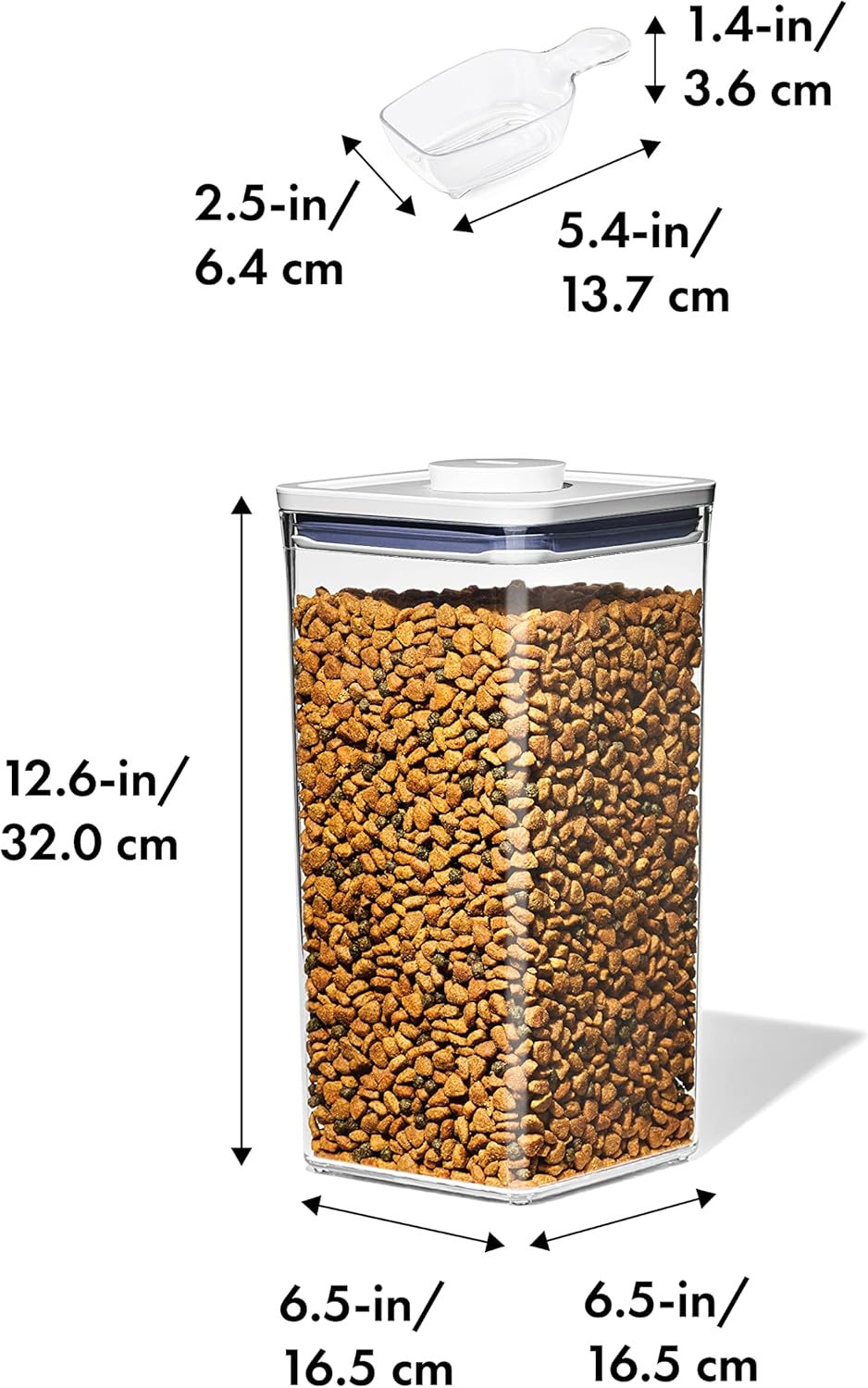 OXO Good Grips Pet Food Container 6.0 Qt | Clear | Airtight Seal | With Half Cup Scoop | Pack of 4