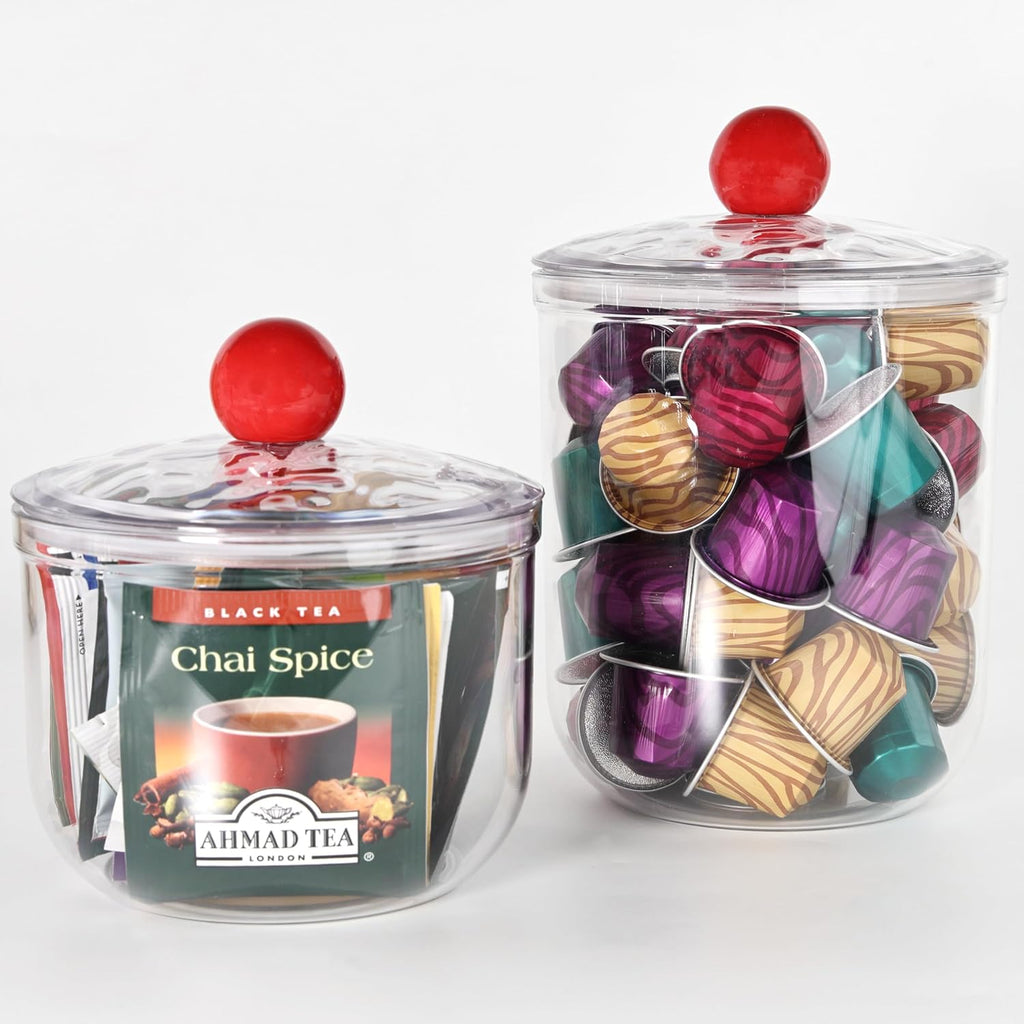 Coffee Pod Holder with Lid,Clear Plastic K Cup Organizer Holder Coffee Capsule Filter Storage Container Home or Office Counter Organizer Bar Accessories With 50Pcs Stickers-1400ml