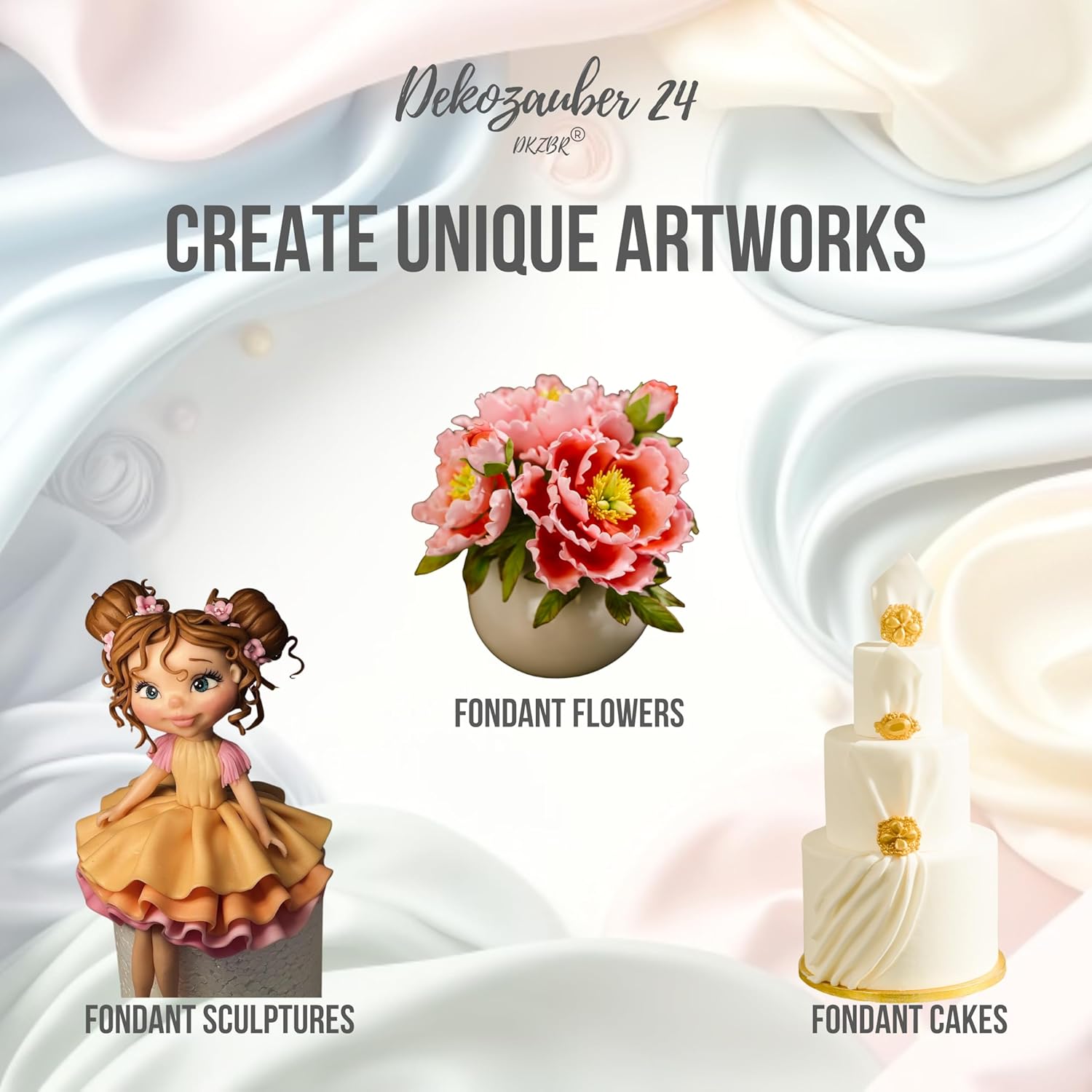 Dekozauber24 Fondant icing multipack, 5 pastel colors, 3.5oz (100g) rolled fondant per color, for cakes, cupcakes and figurines in pastel colored green, blue, pink, peach and yellow (PASTEL)