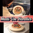 Round Pizza Stone for Oven 16 inch - Large Pizza Stone with Handles, Metal Pizza Peel, Pizza Cutter and Dough Tool - Baking Stone for Oven Bread - Thick Heavy Duty Cordierite Baking Stones