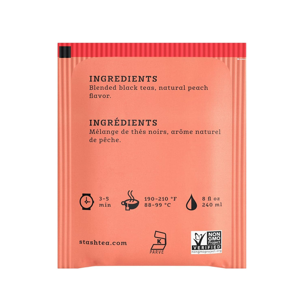 Stash Tea Peach Black Tea, 6 Boxes With 20 Tea Bags Each (120 Tea Bags Total)
