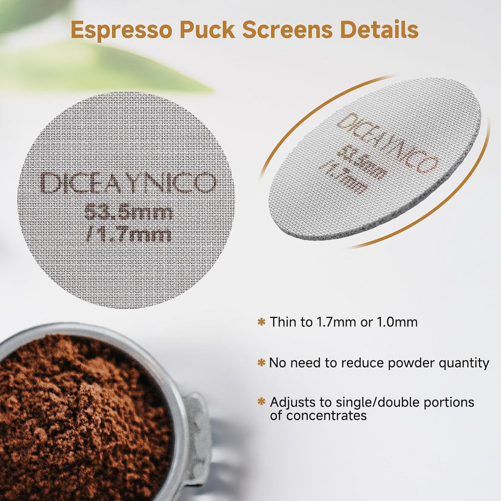 2 Pieces Espresso Puck Screen,Metal Coffee Filter,1.0mm & 1.7mm Thickness 150μm - 316 Stainless Steel,Reusable Barista Espresso Filters for Espresso 53.5mm Portafilter Filter Basket
