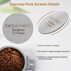 2 Pieces Espresso Puck Screen,Metal Coffee Filter,1.0mm & 1.7mm Thickness 150μm - 316 Stainless Steel,Reusable Barista Espresso Filters for Espresso 53.5mm Portafilter Filter Basket
