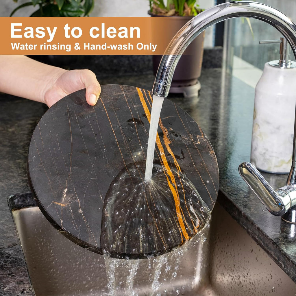 Koville Black Marble Cutting Board Pastry Serving Board, Large Marble Cheese Board for Baking, Charcuterie, Trivet - Non-Stick Heat Resistant Stone Cutting Boards Chopping Boards for Kitchen